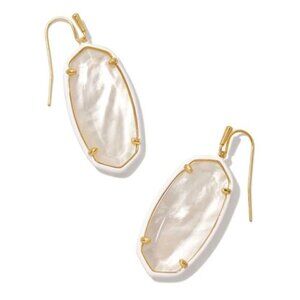 New Kendra Scott Elle Enamel Framed Drop Earrings in Ivory Mother-of-Pearl Mix
